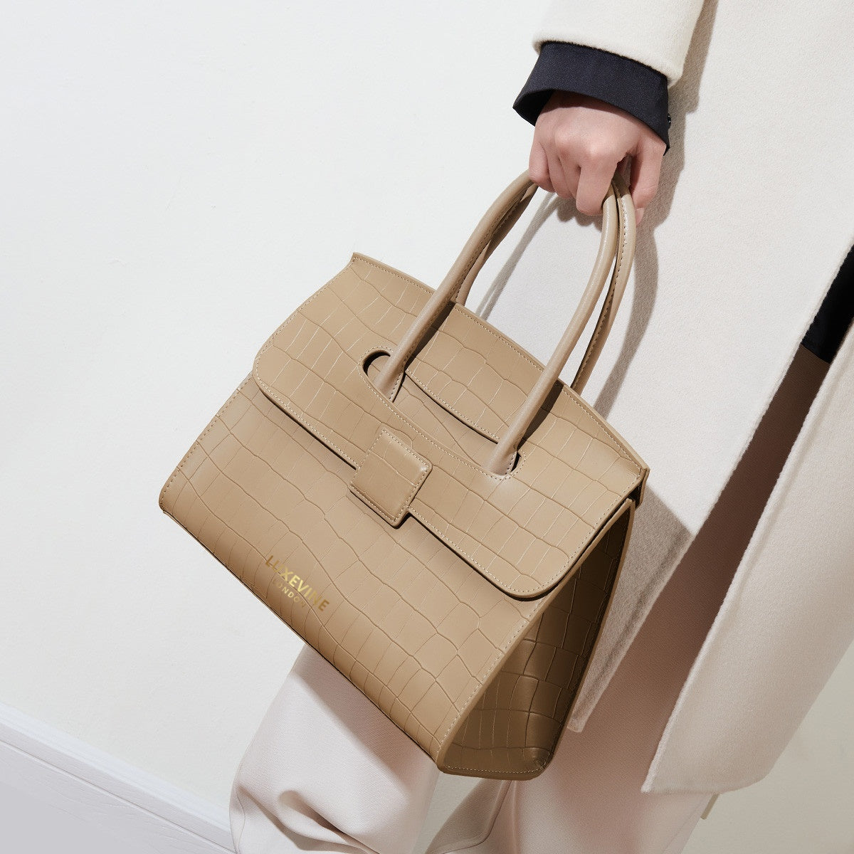 Russell Square Croc-Embossed Top Handle Bag - LuxeVine London