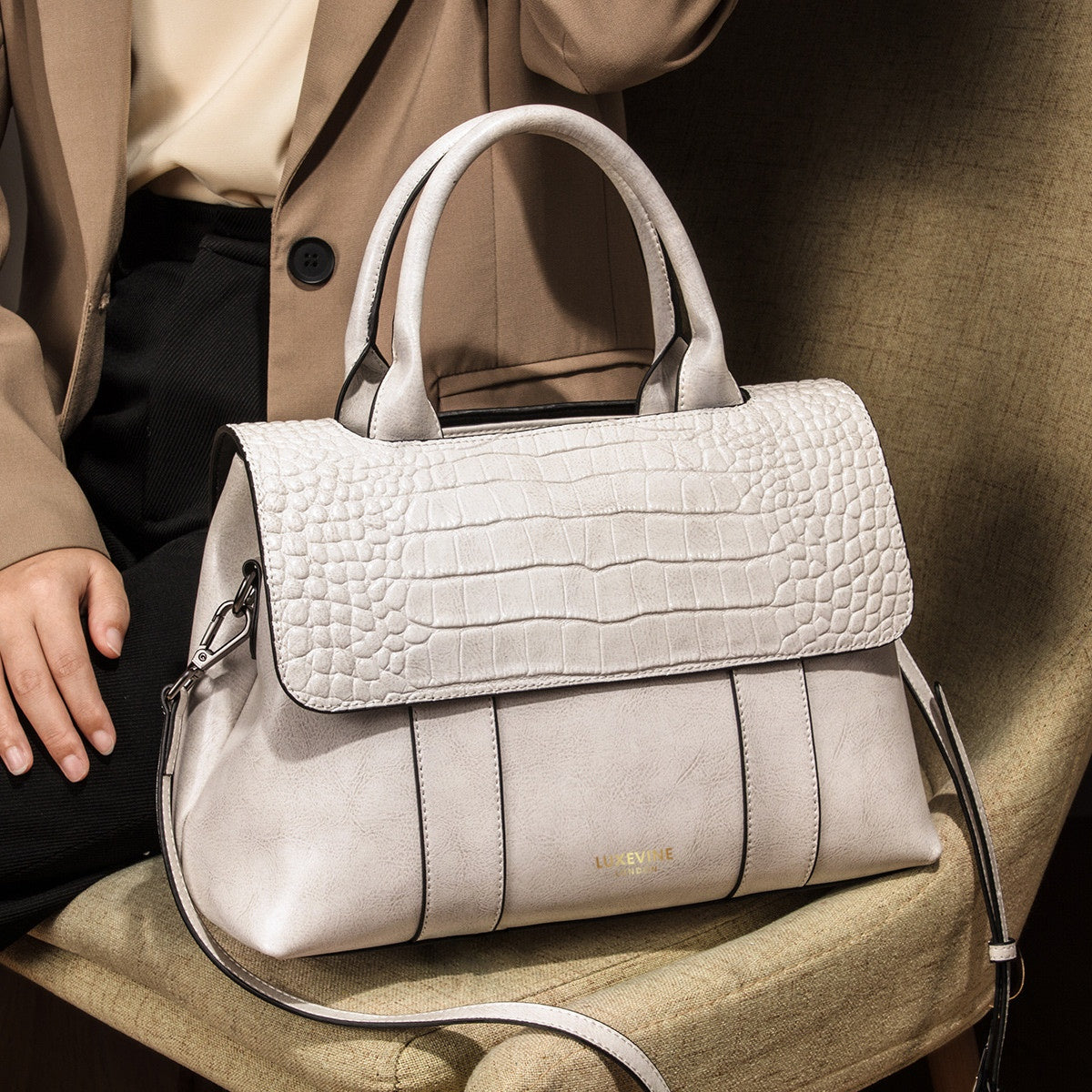 Chancery Lane Croc-Embossed Top Handle Bag - LuxeVine London