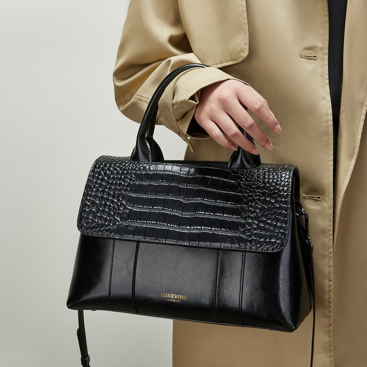 Chancery Lane Croc-Embossed Top Handle Bag - LuxeVine London