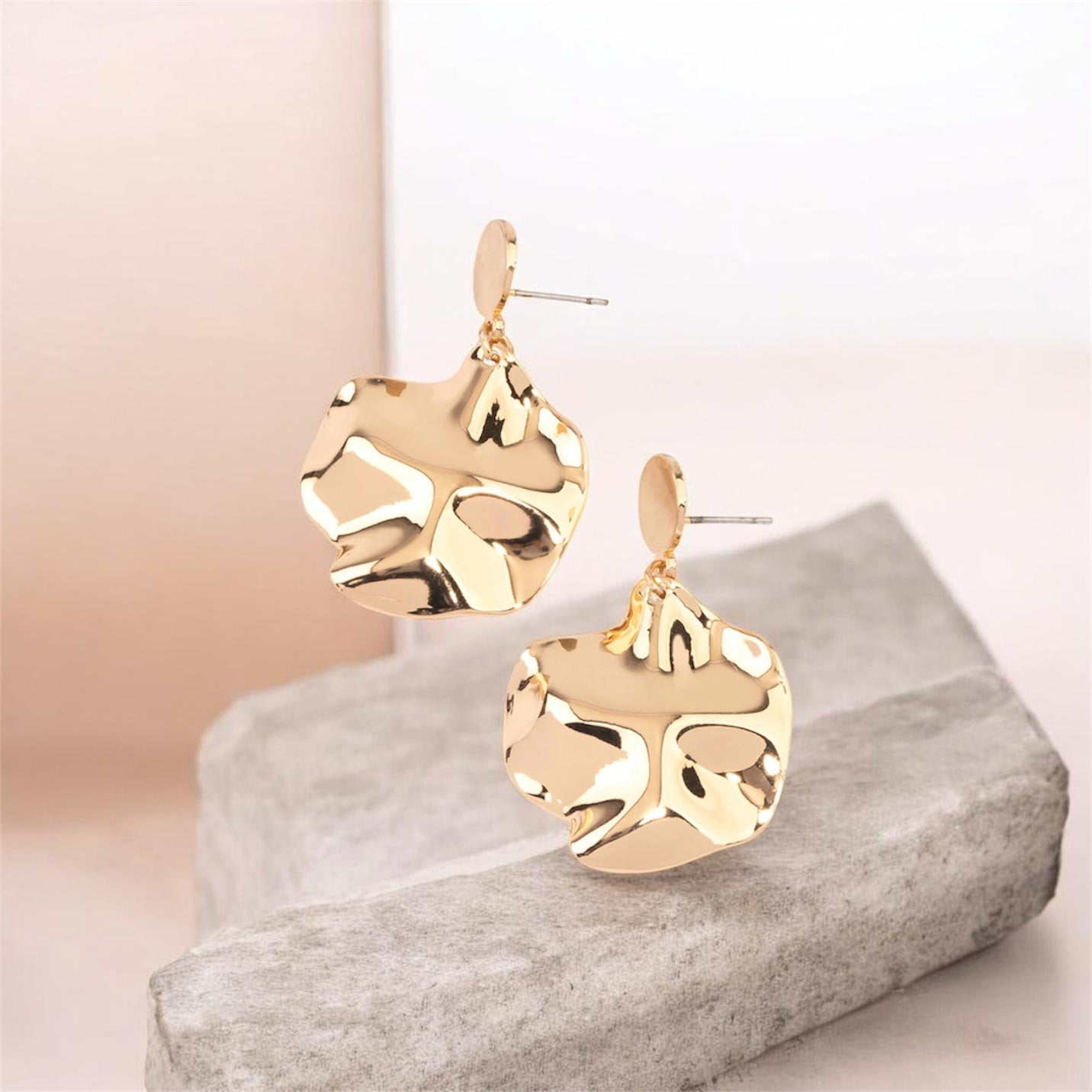 Textured Liquid Gold Statement Drop Earrings
