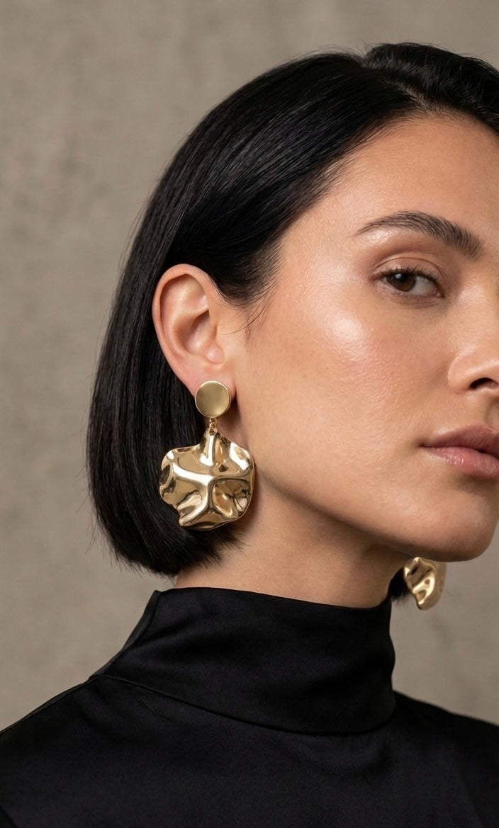 Textured Liquid Gold Statement Drop Earrings